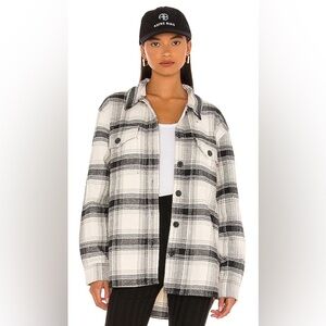 Sanctuary Shacket Lightweight Layer Moonstone Plaid Black White